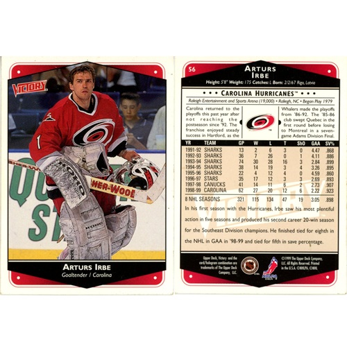 Hokejová kartička, Upper Deck NHL Victory 1999-2000, Arturs Irbe