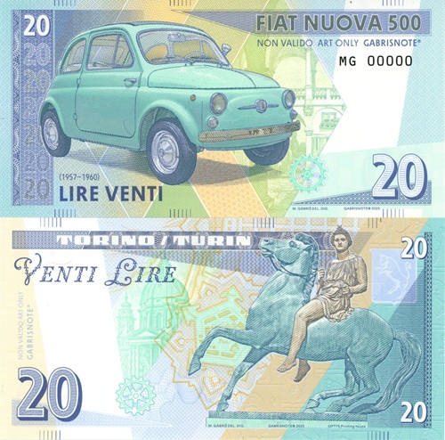 20 Lire 2025 UNC Fiat Nuova 500 séria MG anulát
