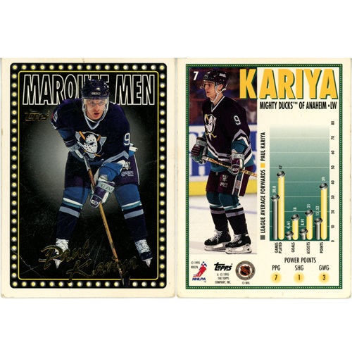 Hokejová kartička, Topps NHL Hockey 1995-1996, Paul Kariya (ohnutá)