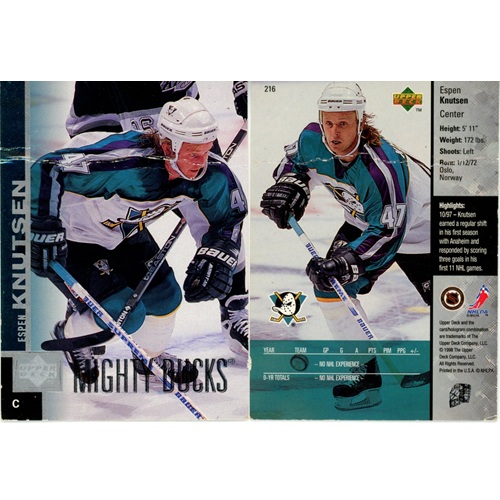 Hokejová kartička, Upper Deck Hockey 1997-1998, Espen Knutsen (ohnutá)