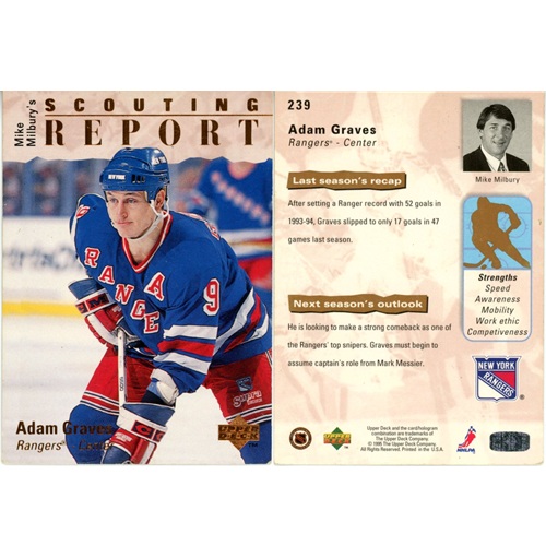 Hokejová kartička, Upper Deck Hockey 1995-1996, Adam Graves