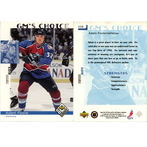 Hokejová kartička, UD Choice 1998-1999, Adam Foote