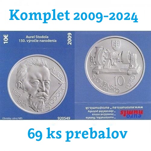 69 x papierový prebal na komplet Slovensko Ag PROOF 2009-2024
