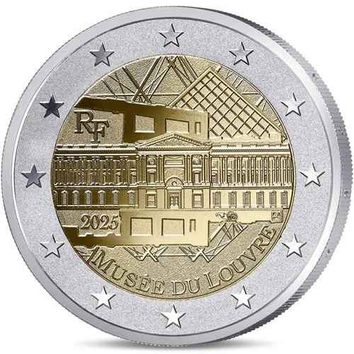 2 euro 2025 Francúzsko cc.PROOF reverse, Louvre Museum