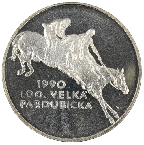 100 Korún 1990 Československo PROOF, Veľká pardubická (nevydaná - puncovaná)