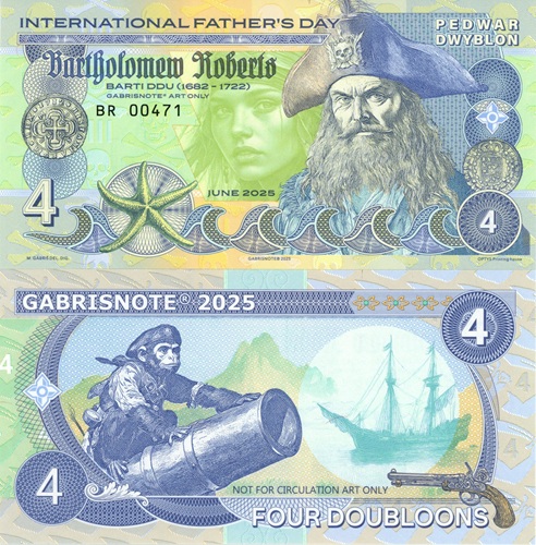 4 Doubloons 2025 UNC pirát Bartholomew Roberts séria BR