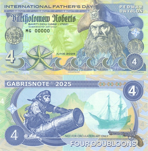 4 Doubloons 2025 UNC pirát Bartholomew Roberts séria MG - anulát