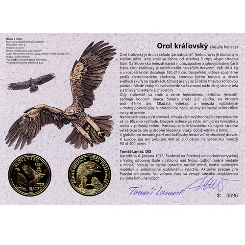 Autorská karta 2025, 5 euro Orol kráľovský (originál 2 podpisy)