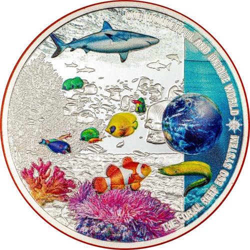 10 Dollars 2025 Palau PROOF farbená 2 Oz Ag, Coral Reef