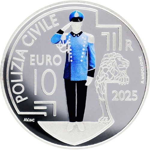 10 euro 2025 San Maríno PROOF farbená Polizia Civile