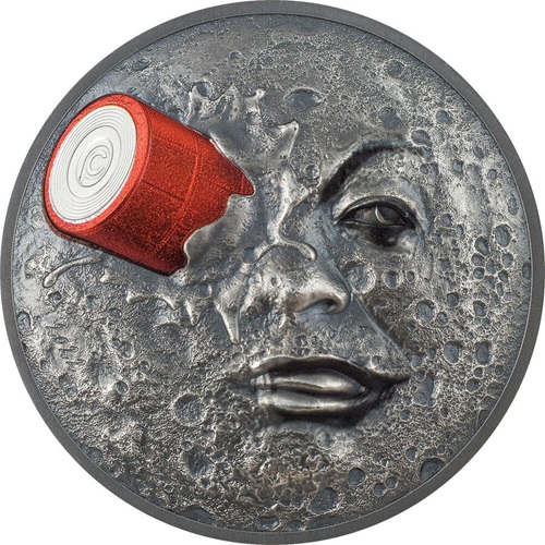 10 Dollars 2022 Palau BU Antiqued farbená 2 Oz Ag, Trip to the Moon