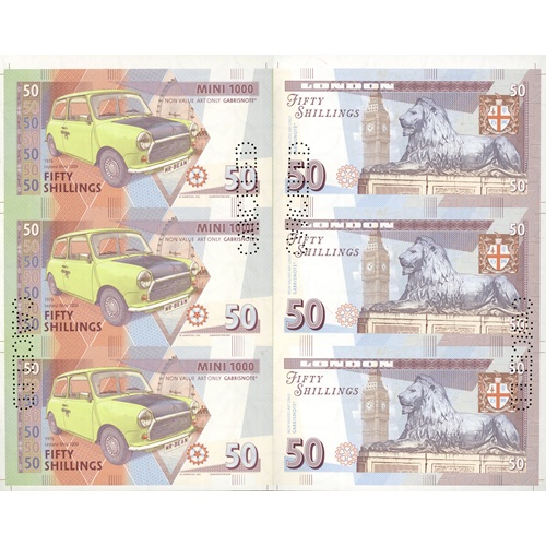Arch 3 x 50 Shillings 2025 UNC Mini Cooper 500 perforácia CANCELED