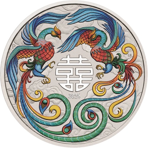 Dollar 2025 Austrália BU farbená 1 Oz Ag, Double Phoenix (vivid)