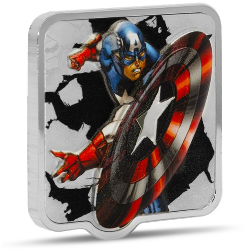 3 Dollars 2025 Niue PROOF farbená Ultra High Relief 2 Oz Ag, Marvel – Captain America 'Clang'