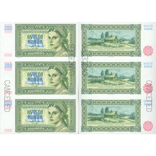 Arch 3 x 200 Korún 2025 Slovensko UNC zelená perforácia CANCELED