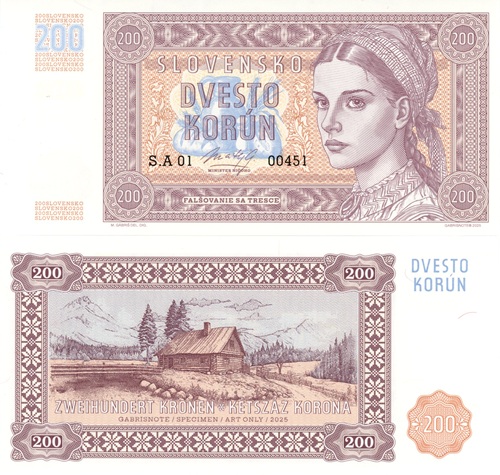 200 Korún 2025 Slovensko UNC hnedá séria S.A 01