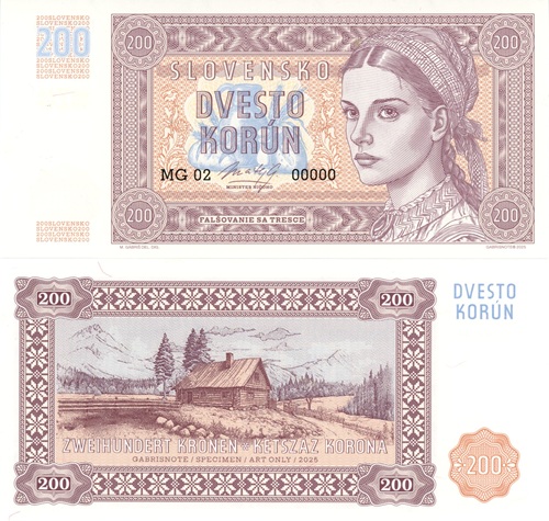 200 Korún 2025 Slovensko UNC hnedá séria MG 02 anulát