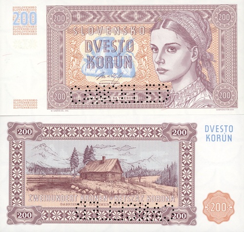 200 Korún 2025 Slovensko UNC hnedá perforácia CANCELED
