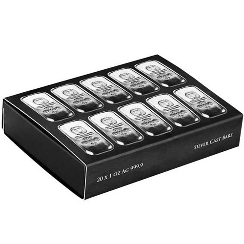 Investičná tehlička - Strieborná tehlička 20 x 1 Oz 999.9 Germania Mint