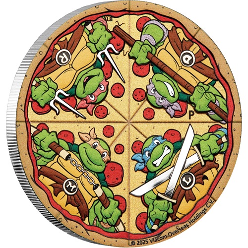 2 Dollars 2025 Tuvalu BU farbená 2 Oz Ag, Teenage Mutant Ninja Turtles - Pizza