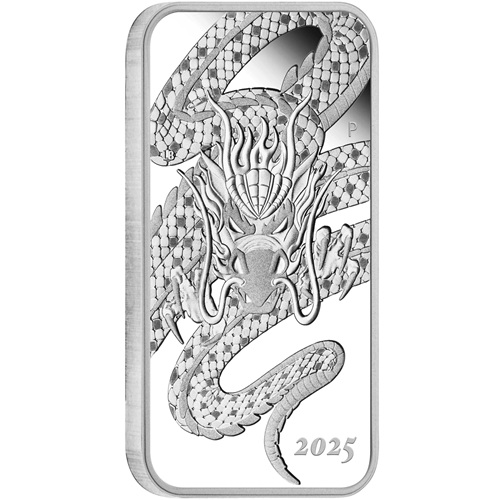 Dollar 2025 Austrália PROOF 1 Oz Ag, Dragon Rectangular