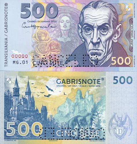 500 gróf Drakula 2025 UNC séria MG.01 anulát perforácia CANCELED