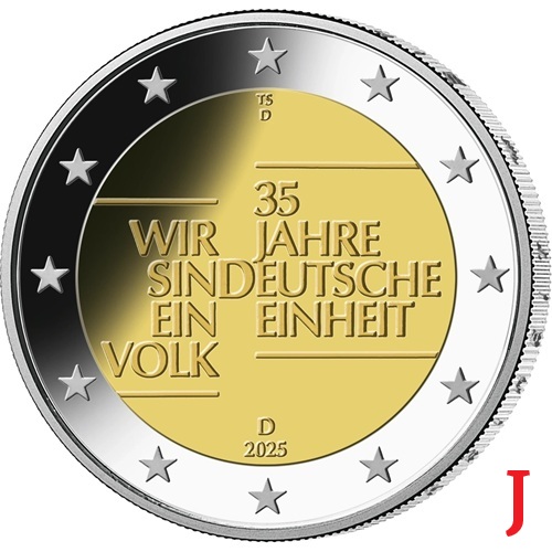 2 euro 2025 J Nemecko cc.UNC, 35 rokov nemeckej jednoty