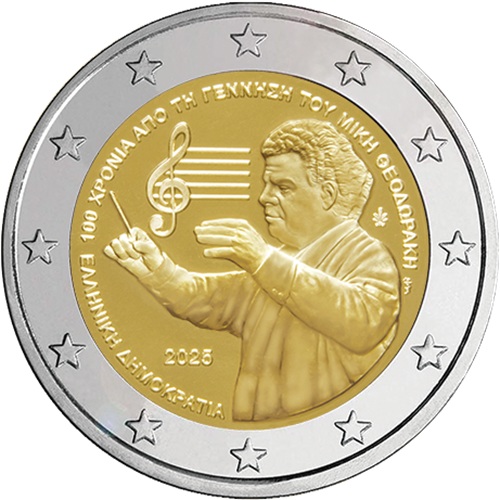 2 euro 2025 Grécko cc.UNC, Mikis Theodorakis