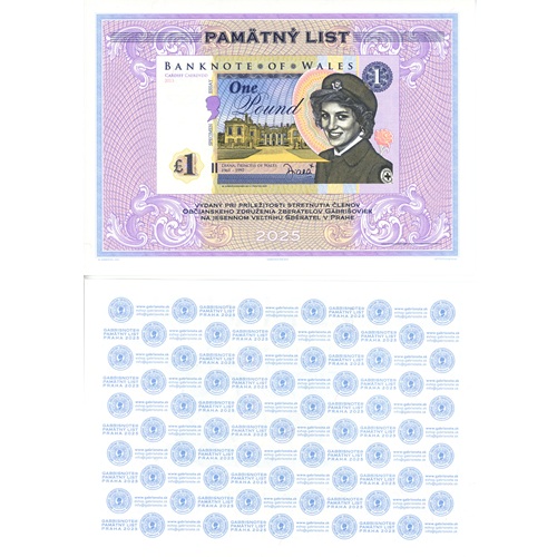 Pamätný list 2025 UNC 1 Pound Wales - princezná Diana