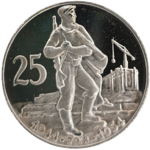 25 Korún 1954 Československo PROOF, 10 výročie SNP