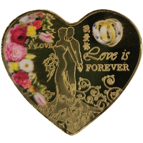 Medaila pozlátená, farbená, v tvare srdca Love is forever