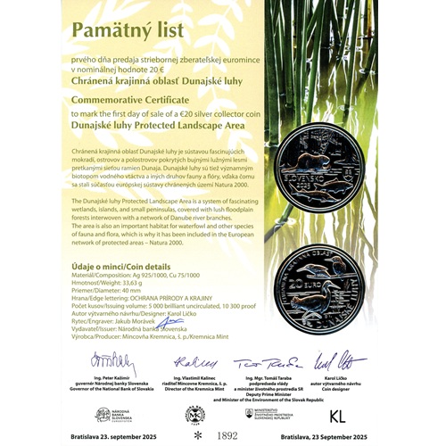 Pamätný list 2025, Chránená krajinná oblasť Dunajské luhy (1 originál podpis)
