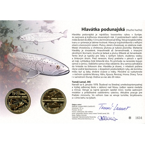 Autorská karta 2025, 5 euro Hlavátka Podunajská (originál 2 podpisy)