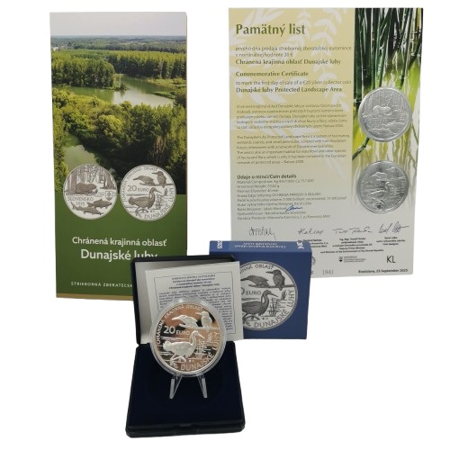 20 euro PROOF + Pamätný list (1 originál podpis) 2025 Slovensko, Chránená krajinná oblasť Dunajské luhy 