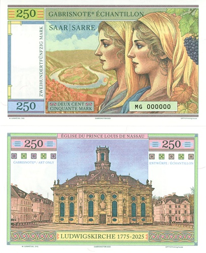 250 Mark 2025 UNC Saar Sarre séria MG anulát (variant B)