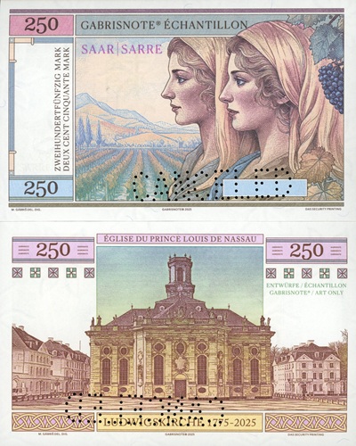 250 Mark 2025 UNC Saar Sarre perforácia CANCELED (variant A)
