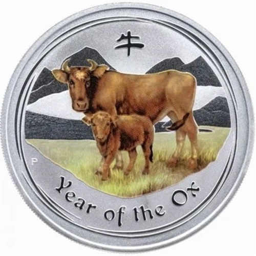 50 Cents 2009 Austrália BU farbená 1/2 Oz Ag, Lunar II. - Year of the Ox