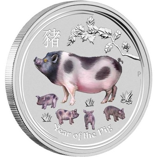 50 Cents 2019 Austrália BU farbená 1/2 Oz Ag, Lunar II. - Year of the Pig