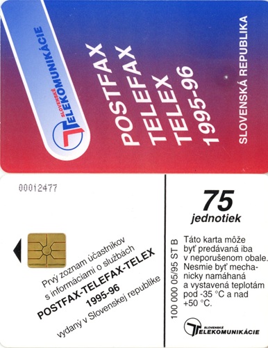 Tel.Karta, 1995 Slovensko, ST, Postfax, Telefax, Telex