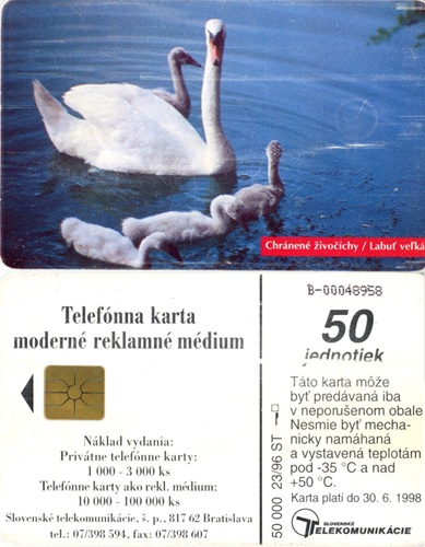 Tel.Karta, 1996 Slovensko, ST, Labuť veľká