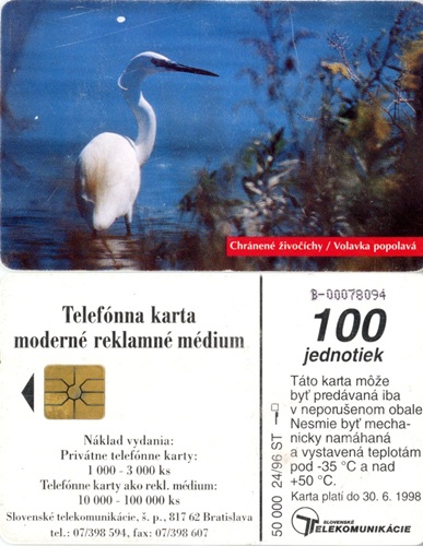 Tel.Karta, 1996 Slovensko, ST, Volavka popolavá