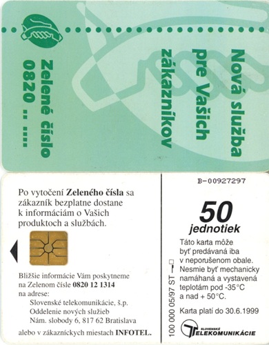 Tel.Karta, 1997 Slovensko, ST, Zelené číslo 0820