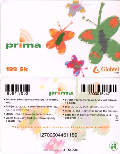 Tel.Karta, Slovensko, Globtel, Prima 199 Sk