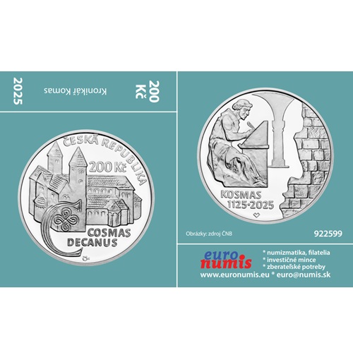 Papierový prebal na 200 Korún 2025 Česko PROOF, Kronikár Kosmas