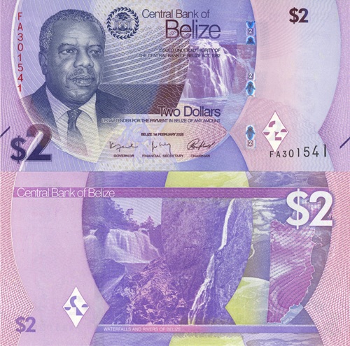 2 Dollars 2025 Belize UNC séria FA