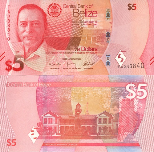 5 Dollars 2025 Belize UNC séria FA