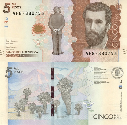 5000 Pesos 2018 Kolumbia UNC séria AF