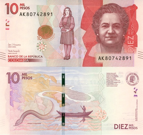 10 000 Pesos 2020 Kolumbia UNC séria AK