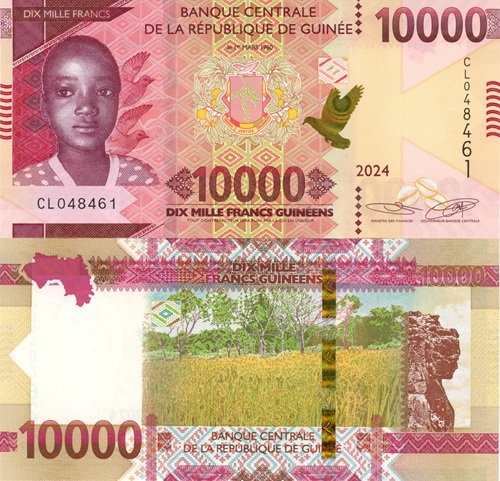 10 000 Francs 2024 Guinea UNC séria CL