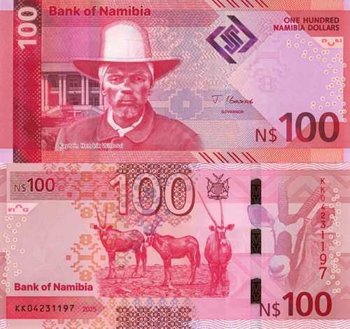 100 Dollars 2025 Namíbia UNC séria KK
